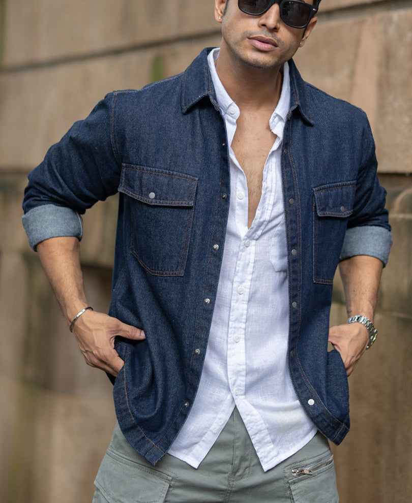 Indigo Denim Overshirt With Pockets