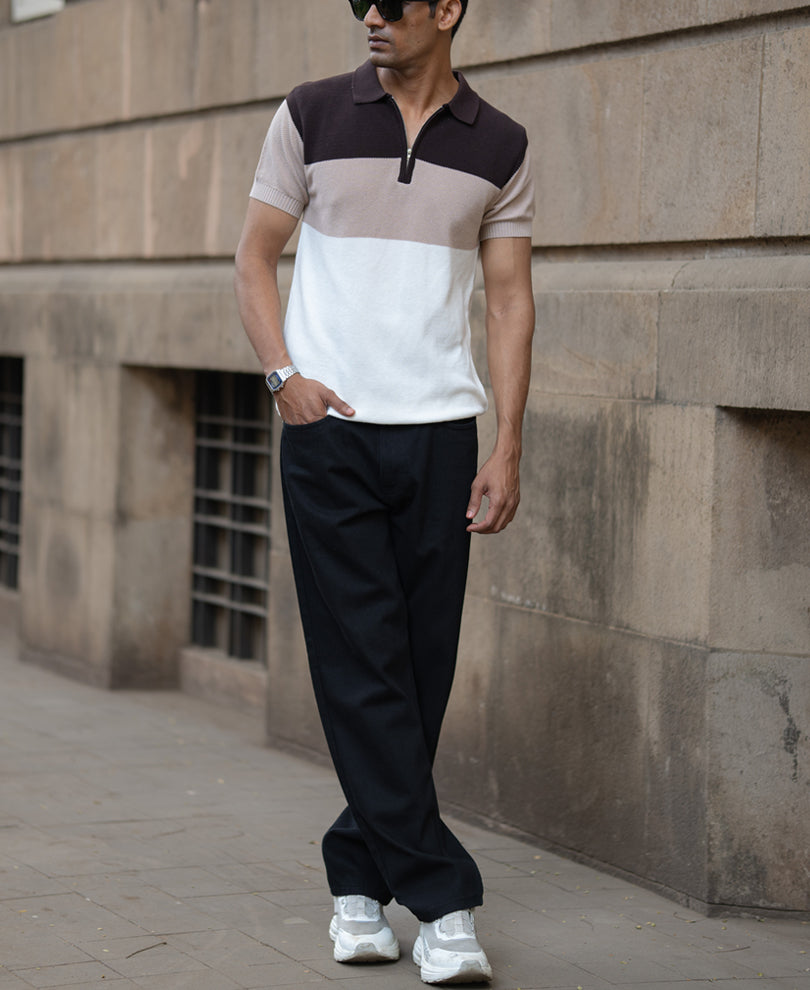 Beige & Brown Knit Stripe T-Shirt