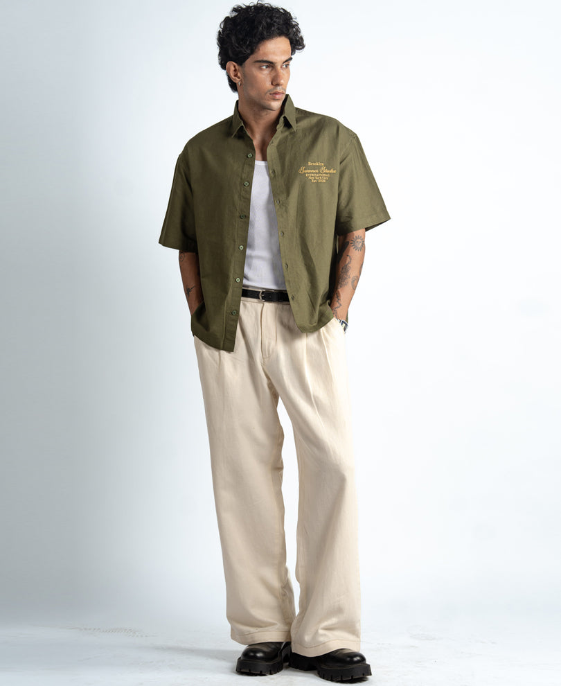 Olive Embroidered Oxford Shirt