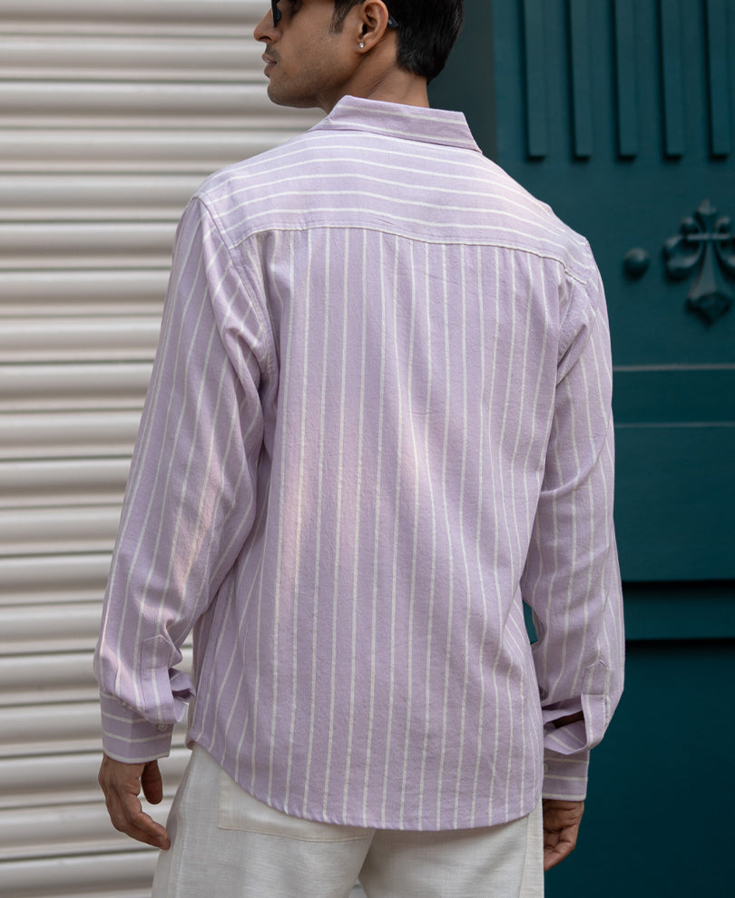 Lavender Linen Blend Stripe Shirt