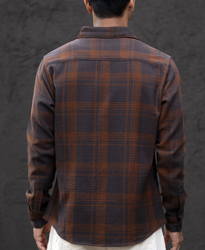 Dark Brown Structured Checks Shirt