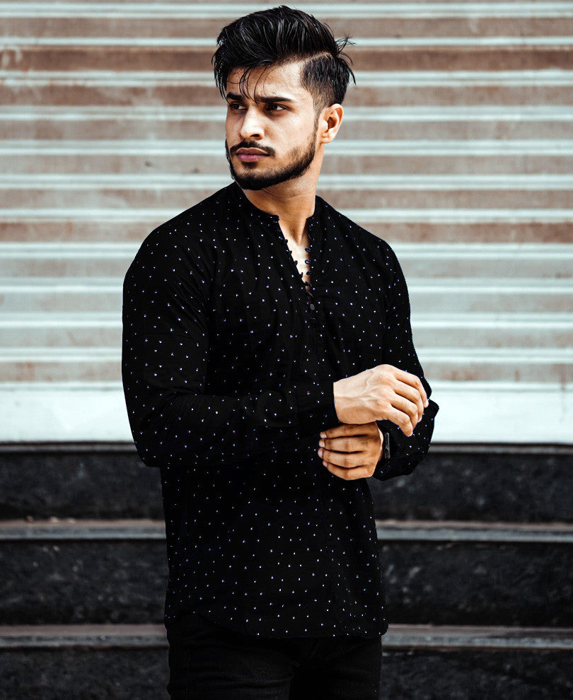 Black Printed Kurta Full Sleeves Shirt