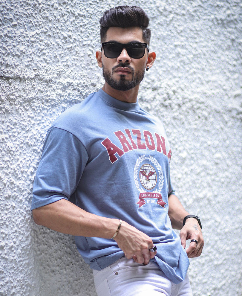 Grey Arizona Printed Oversize Drop Shoulder T Shirt