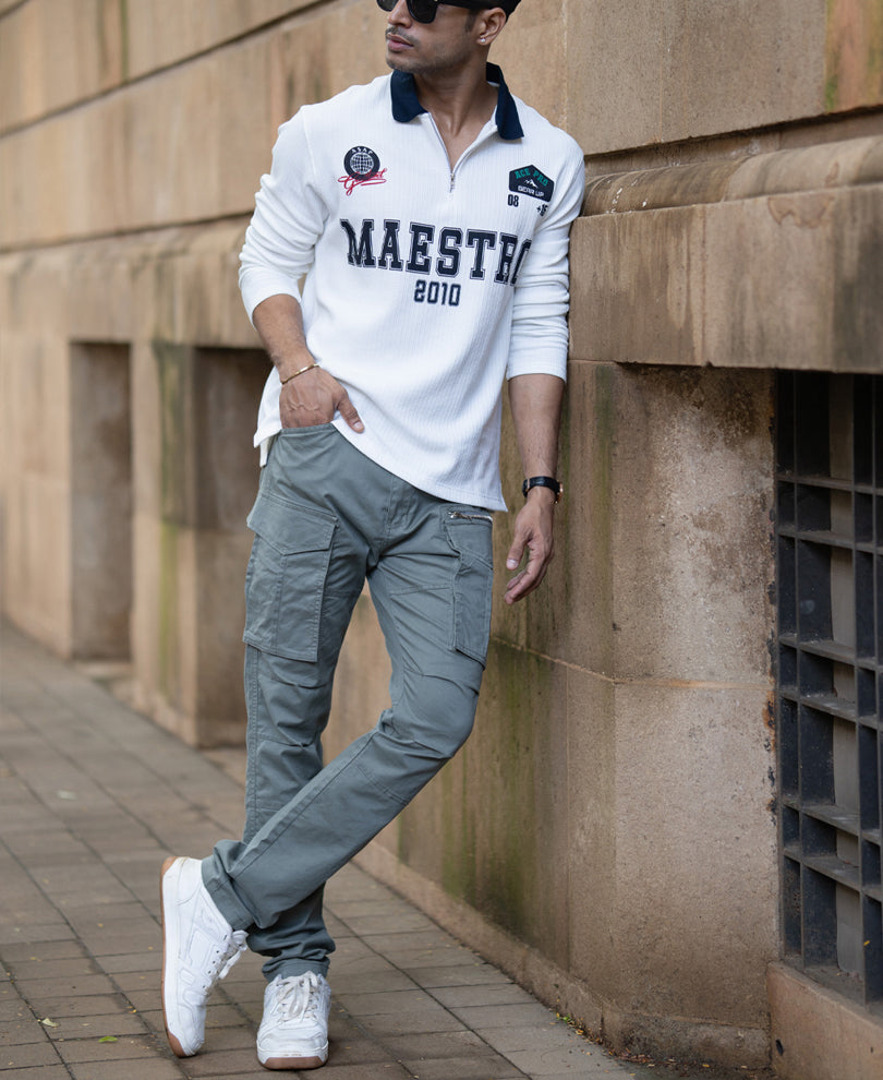 White Structured Printed T-Shirt