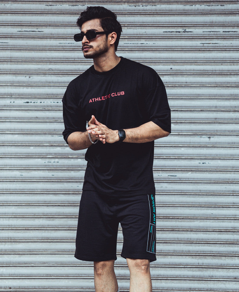 Black Athletic Club Print Oversize Drop Shoulder Co-Ords