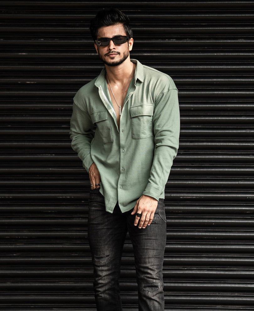 Laurel Green Chest Pocket Oversize Drop Shoulder Shirt