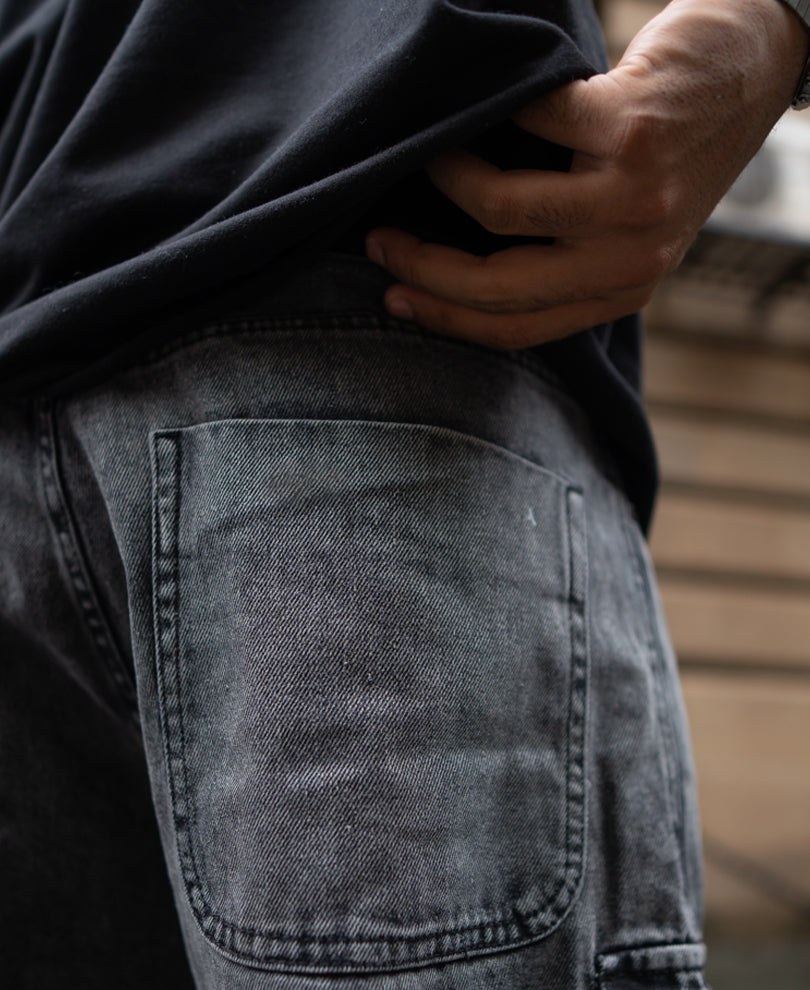 Carbon Black Baggy Fit Cargo Jeans