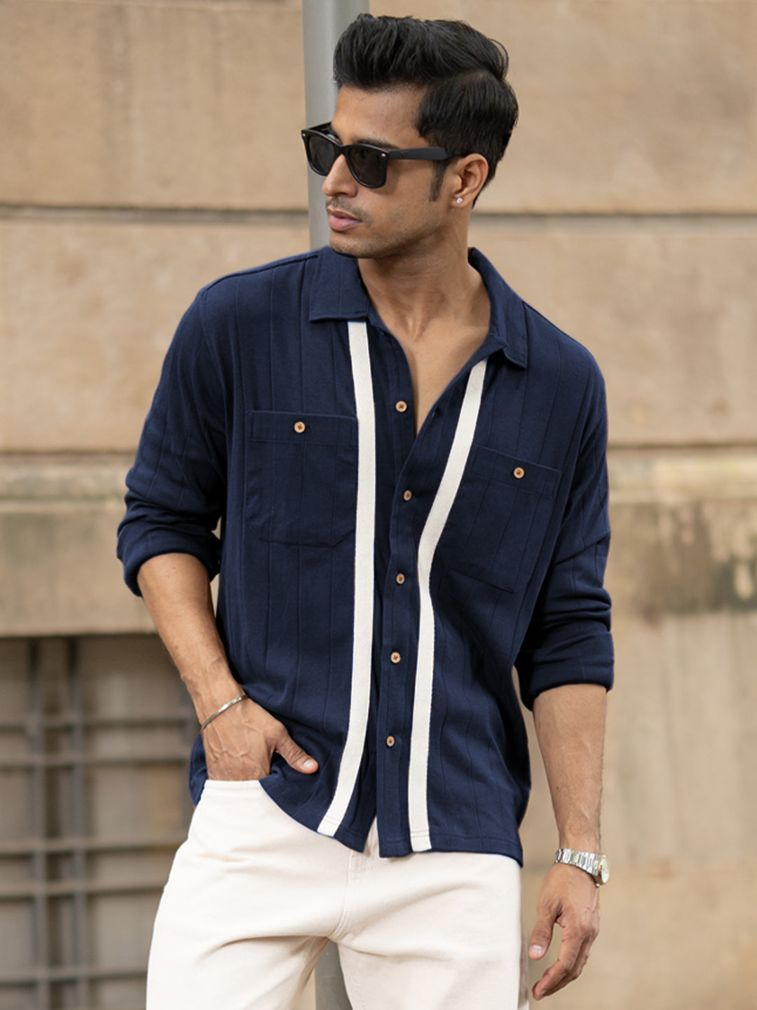 Navy Contrast Detail Shirt