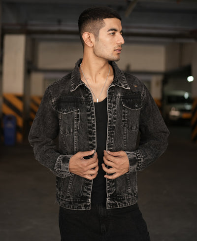Dusty Black Ripped Denim Jacket