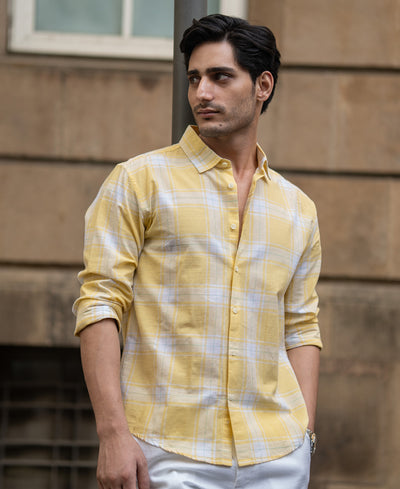 Yellow Lightweight Cotton Checks Shirt