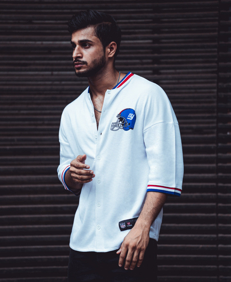 White Baseball Oversize Drop Shoulder T Shirt