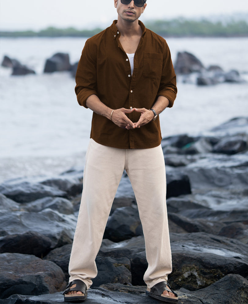 Tan Brown Corduroy Buttondown Shirt