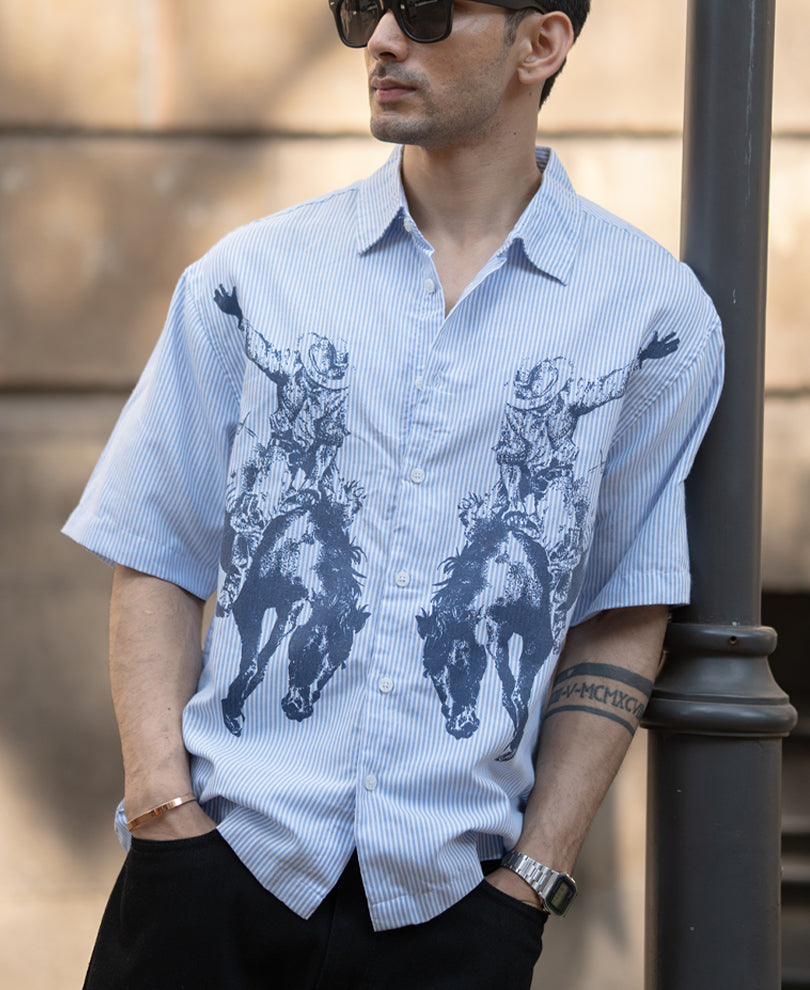 Blue Striped Print Shirt.