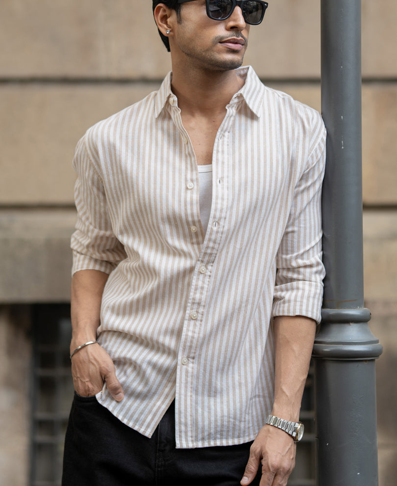 Beige Lightweight Cotton Stripe Shirt