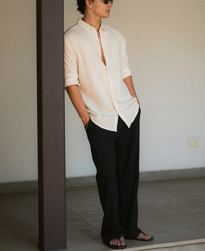 Off White Linen Blend Shirt.