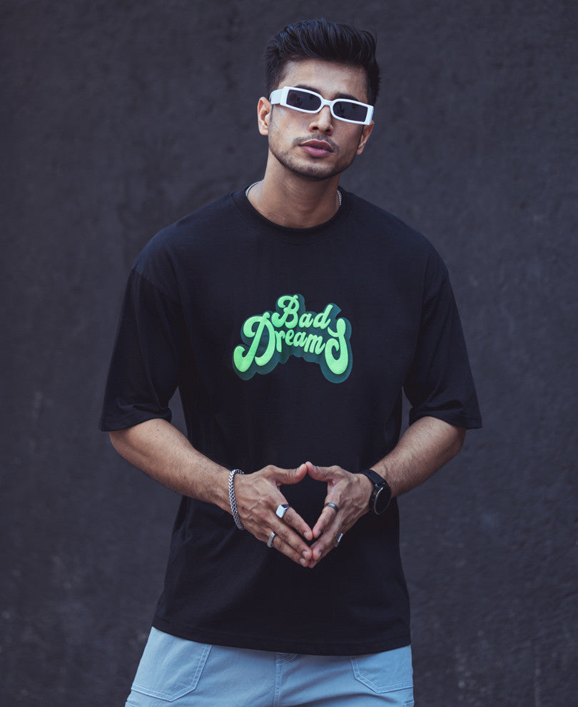 Black Bad Dream Back Print Oversize Drop Shoulder T Shirt