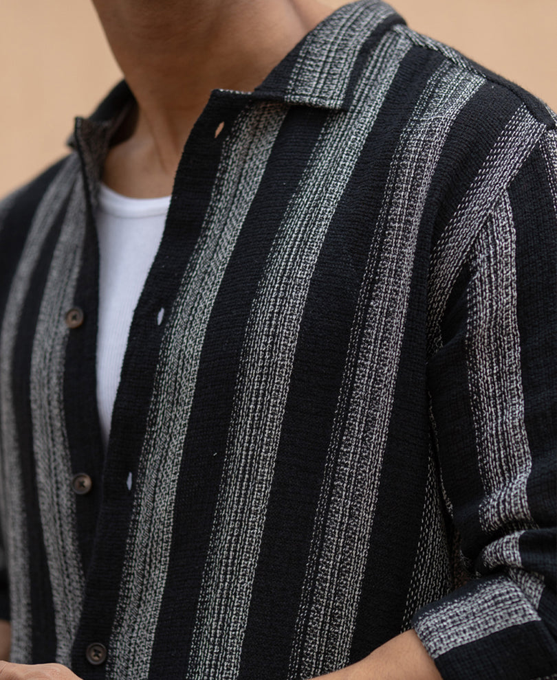 Black Structured Striped Shirt.