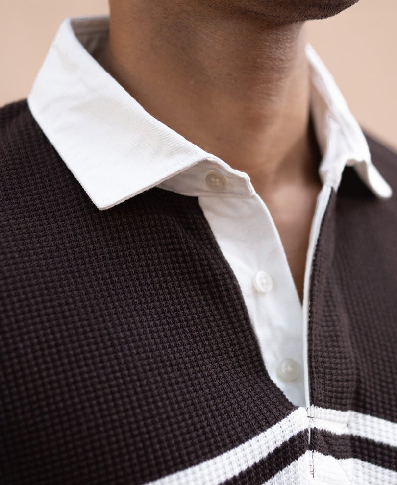 Coffee Brown Structured Stripe Sweatshirt