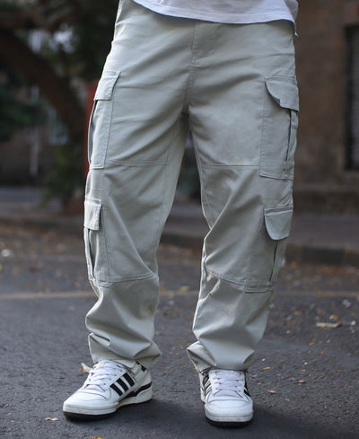 Light Grey Cargo Pocket Baggy Fit Jeans
