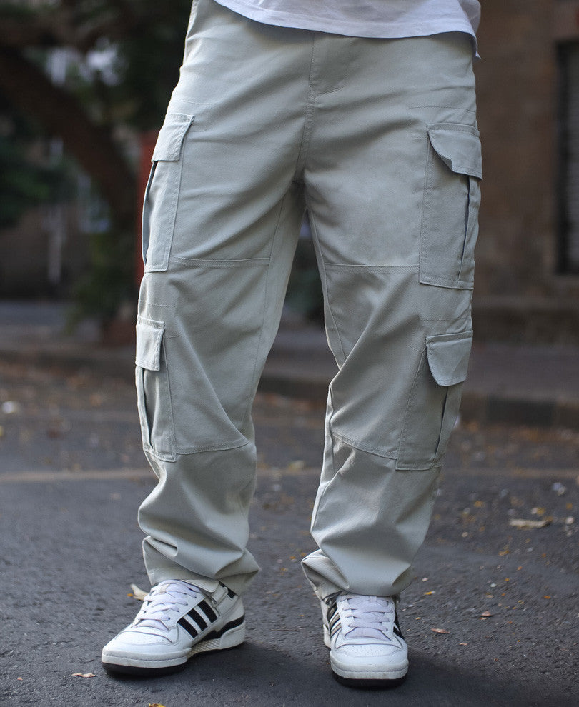 Light Grey Cargo Pocket Baggy Fit Jeans