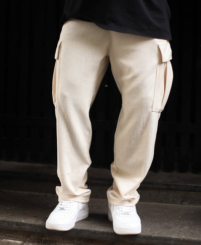 Cream Side Pocket Baggy Fit Track Pant
