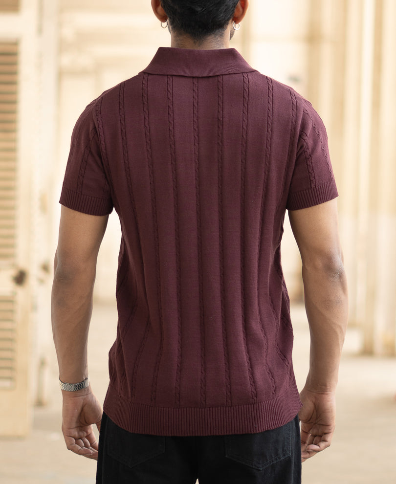 Wine Knitted Polo T-Shirt