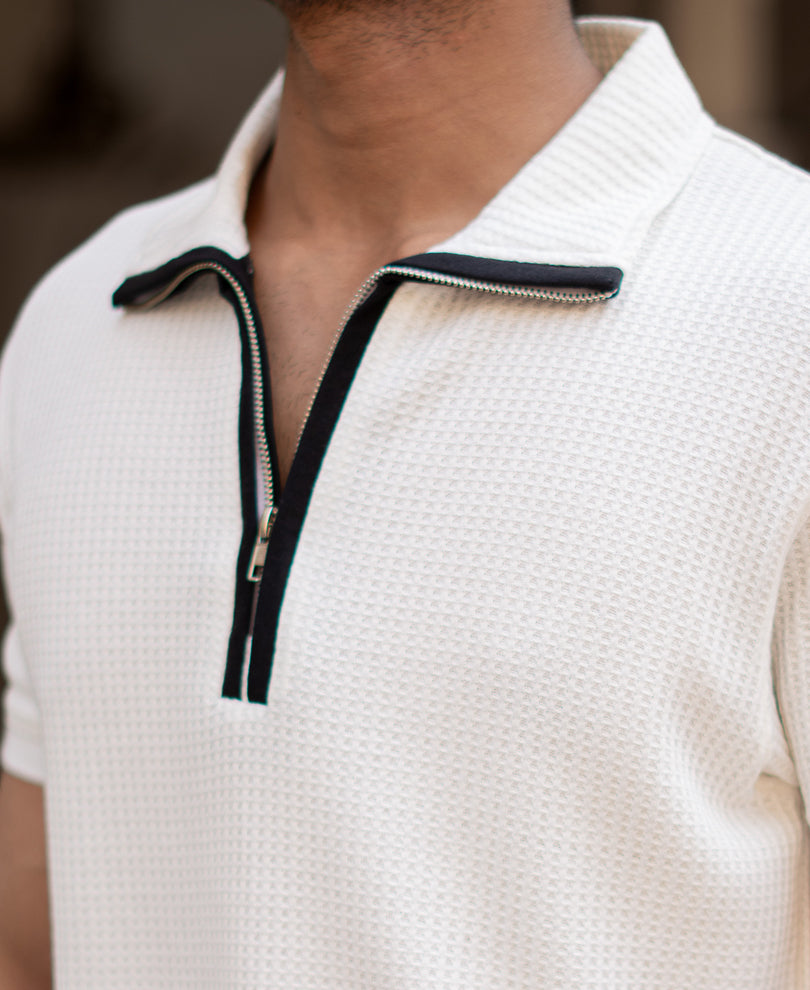 White Structured Zipper T-Shirt