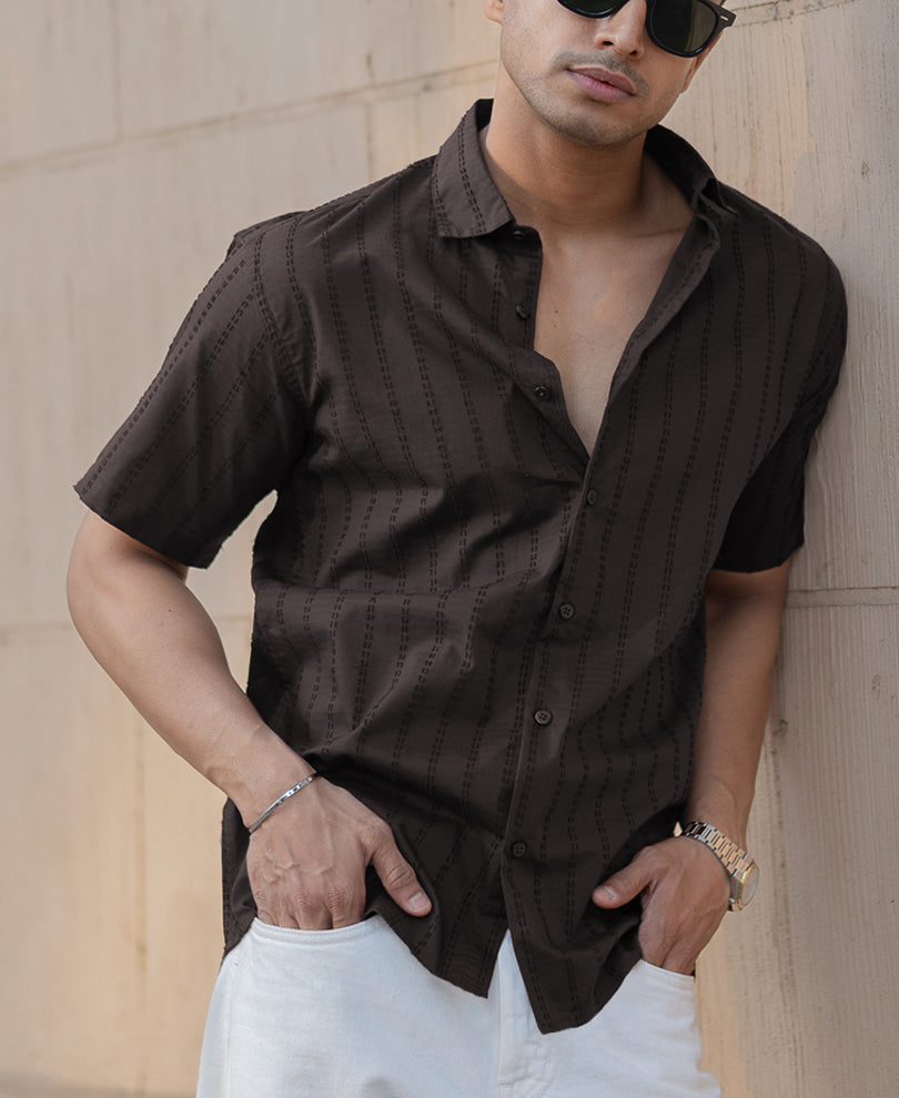 Brown Regular Fit Half Sleeves Shirt