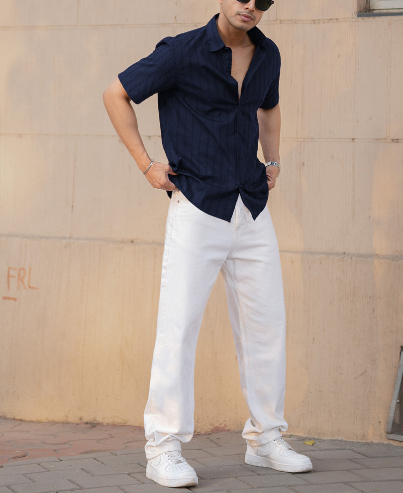 Navy Blue Regular Fit Half Sleeves Shirt