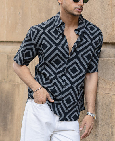 Black Geometric Print Shirt