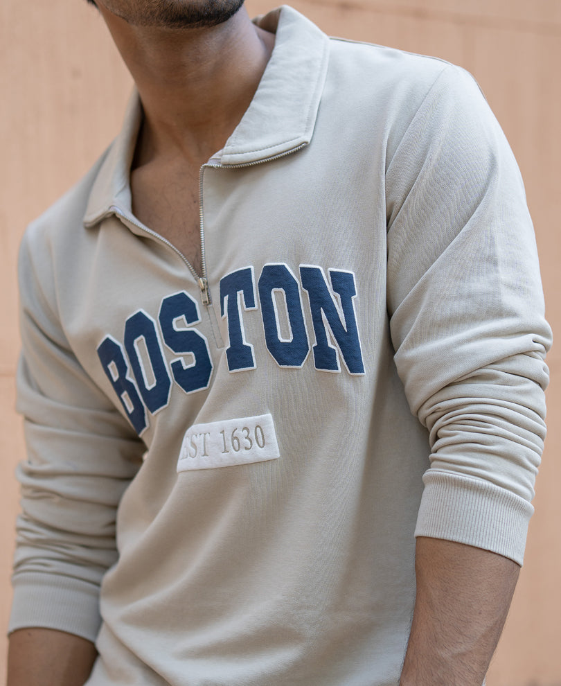 Beige Boston Zipper T-Shirt