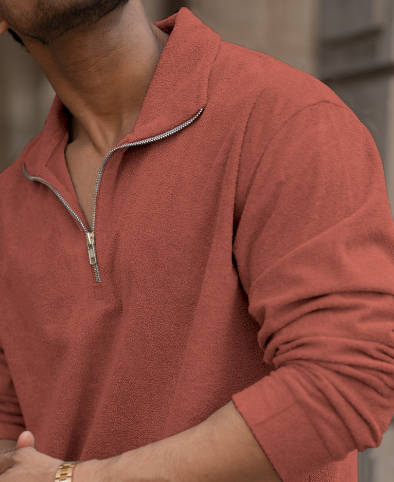 Brick Quarter Zip Polo T-Shirt