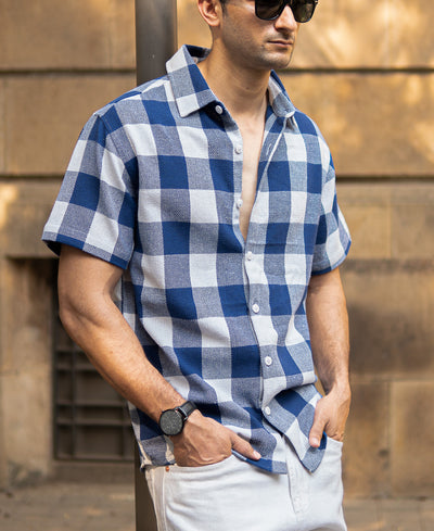 Blue Structured Checks Shirt