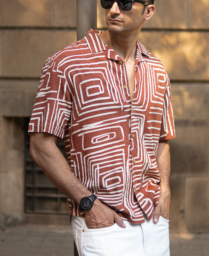 Rust Abstract Print Structure Shirt