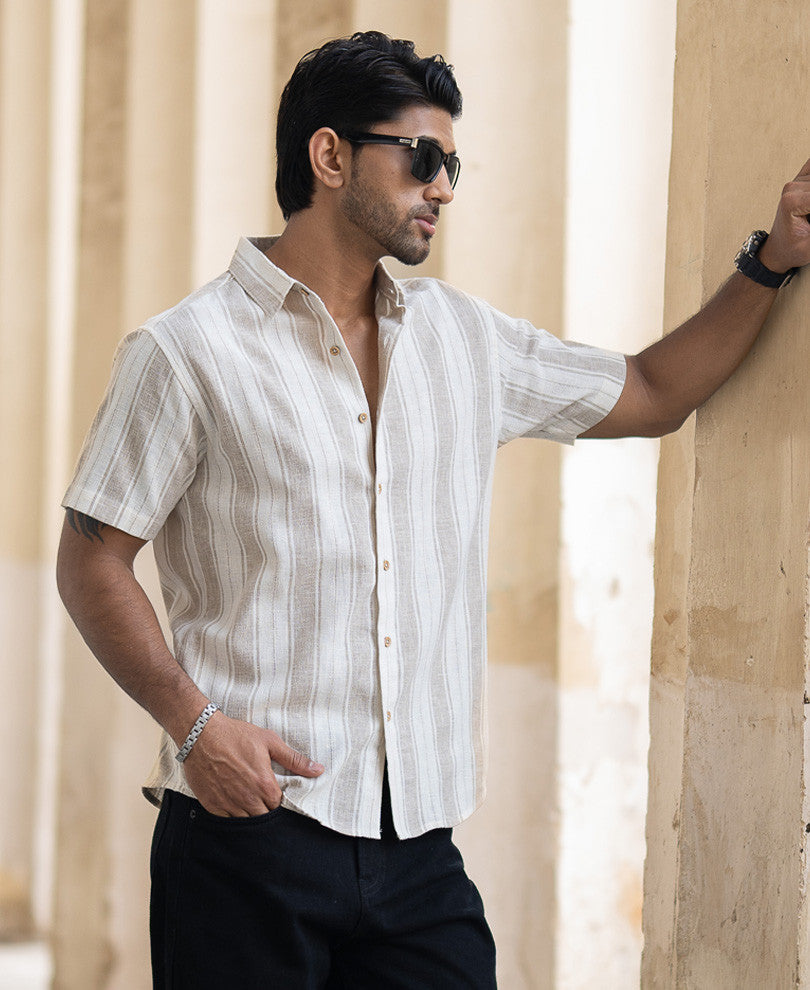 Beige Structured Stripe Shirt