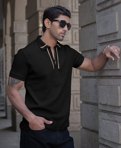 Black Chunky Half Sleeves Regular Fit T-Shirt