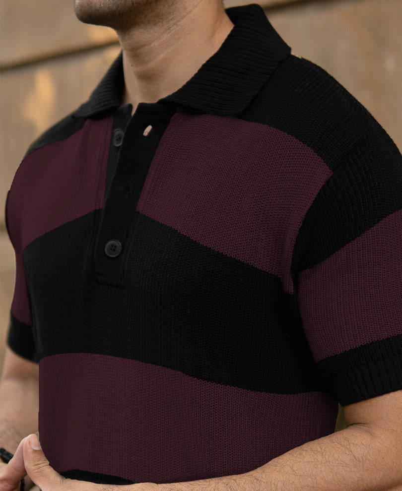 Wine And Black Stripe T-Shirt