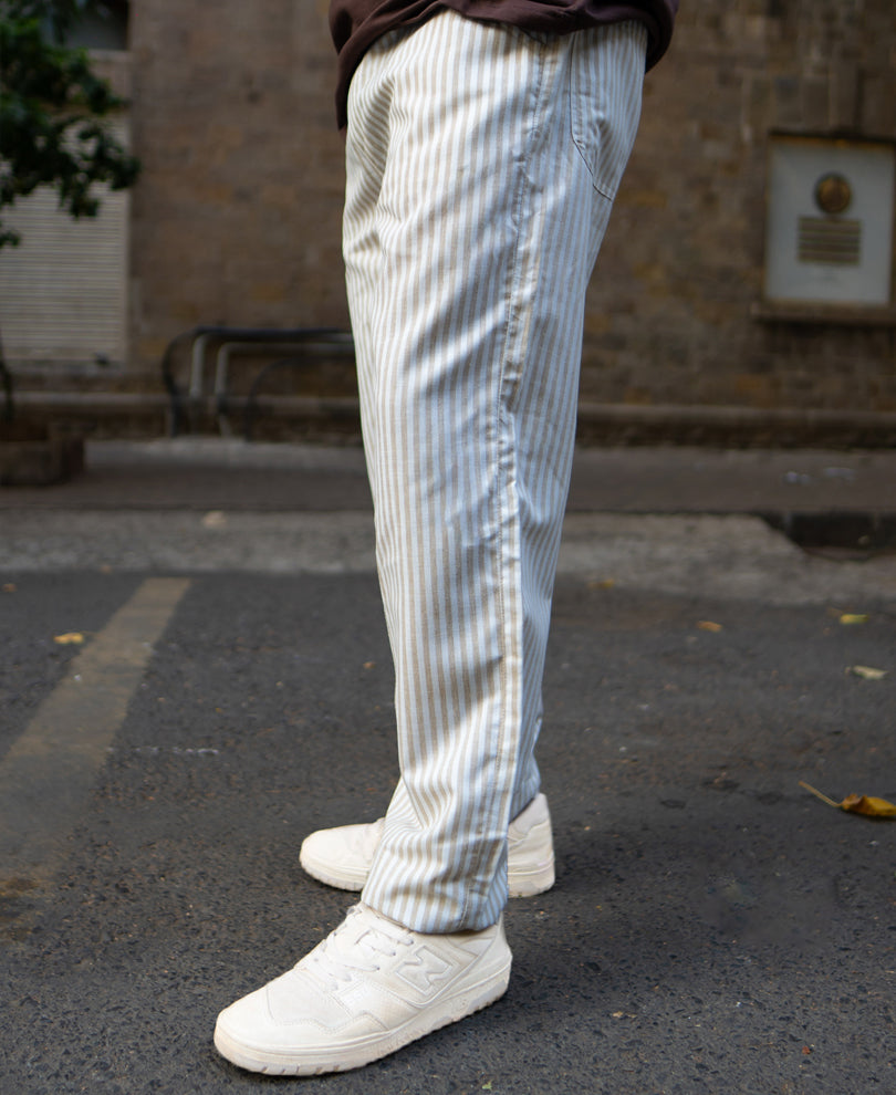 Beige Stripe Linen Pant