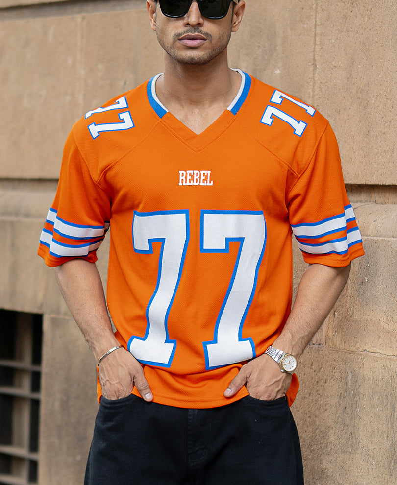 Orange Mesh Printed T-Shirt