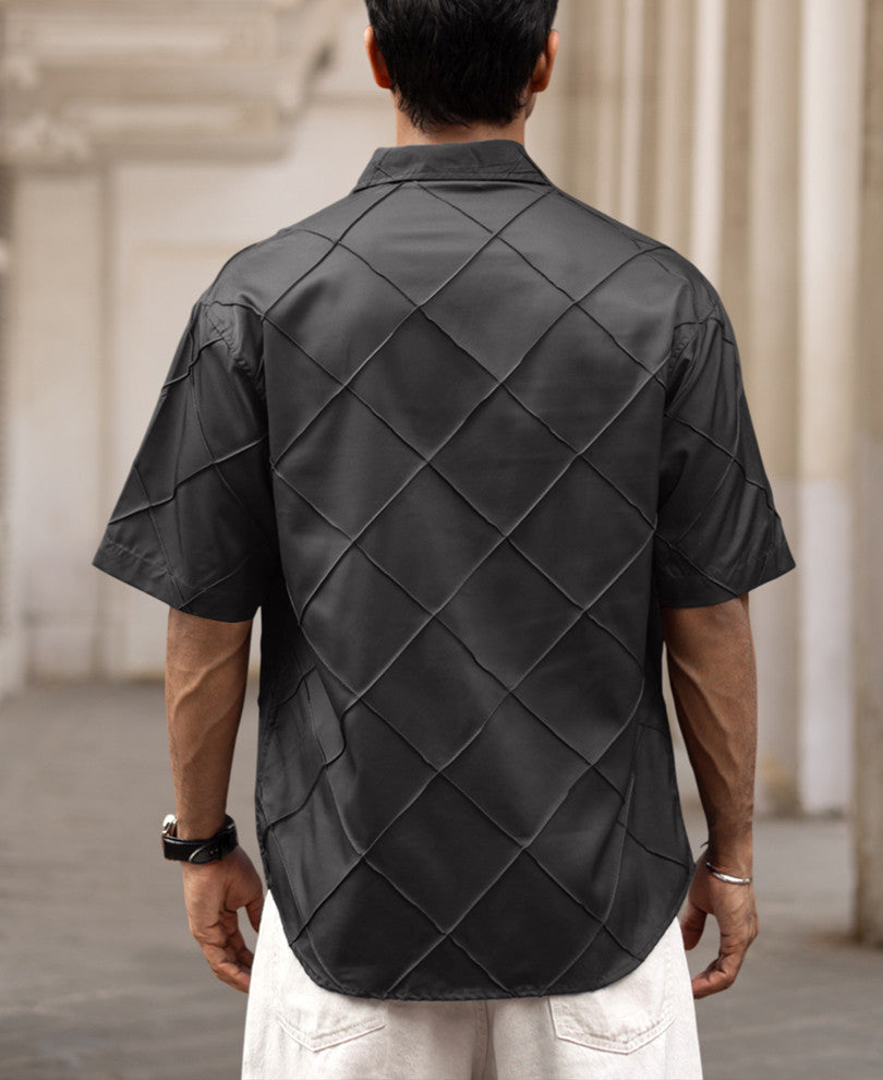 Dark Grey Solid Structured Oversized Shirt