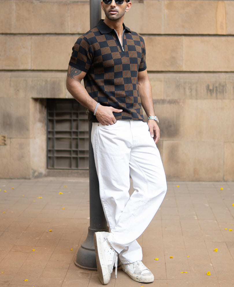 Brown And Black Jacquard Knit T-Shirt