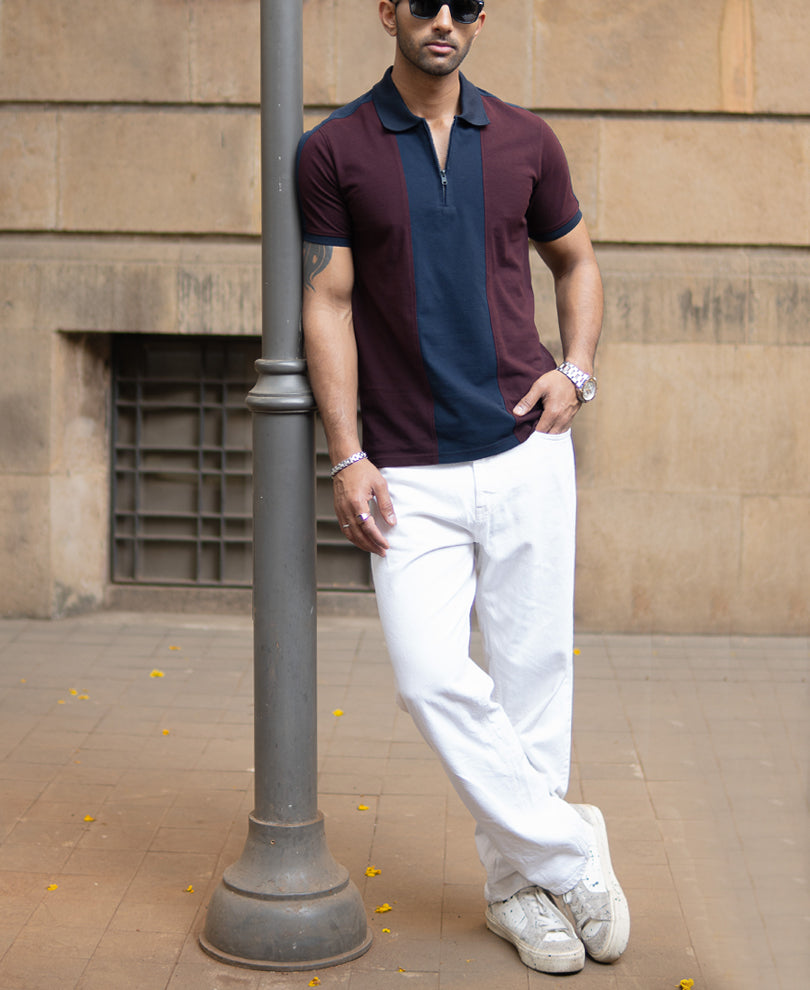 Wine And Navy Panel T-Shirt