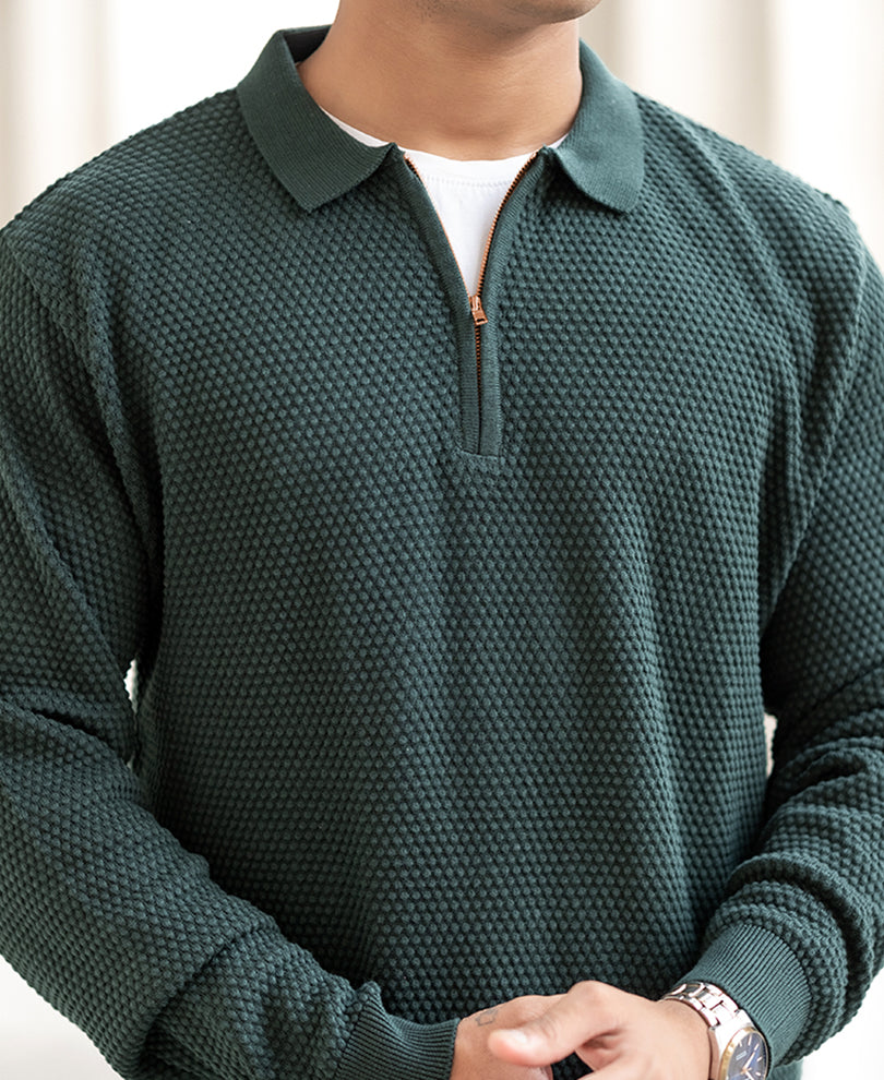 Pine Green Regular Fit Full Sleeves T-Shirt