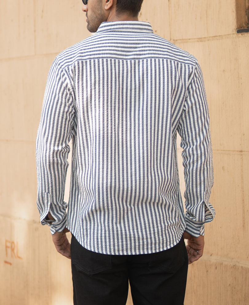 Navy Seersucker Stripe Shirt