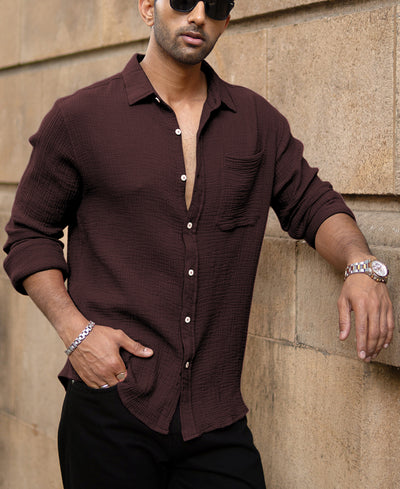 Cocoa Brown Crinkled Shirt