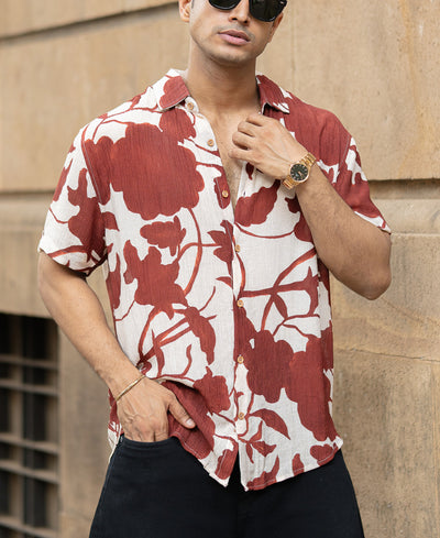 Rust Floral Crinkled Print Shirt