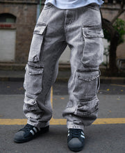 Grey Multi Pockets Baggy Fit Cargo Denim Jeans