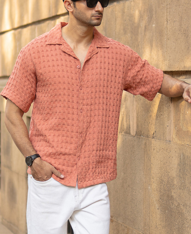 Dark Peach Structured Oversized Half Sleeves Shirt
