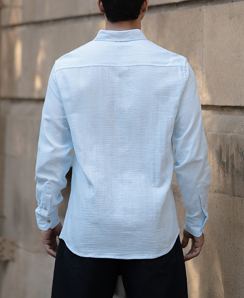 Sky Blue Double Pocket Regular Fit Full Sleeves Shirt