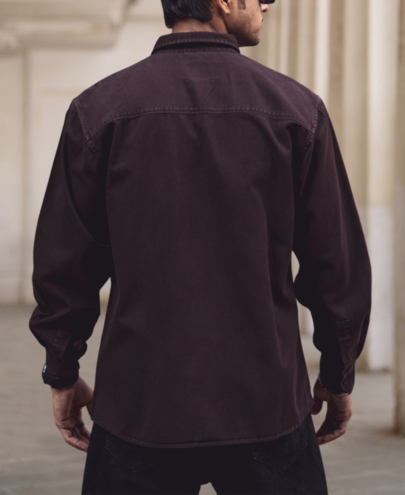 Dark Brown Denim Shacket Full Sleeves Shirt
